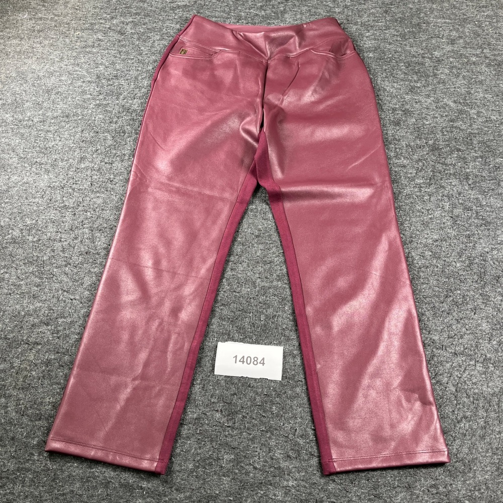 Belle by Kim Gravel Faux Leather Pants Womens 6P Burgundy Excellent Straight Leg